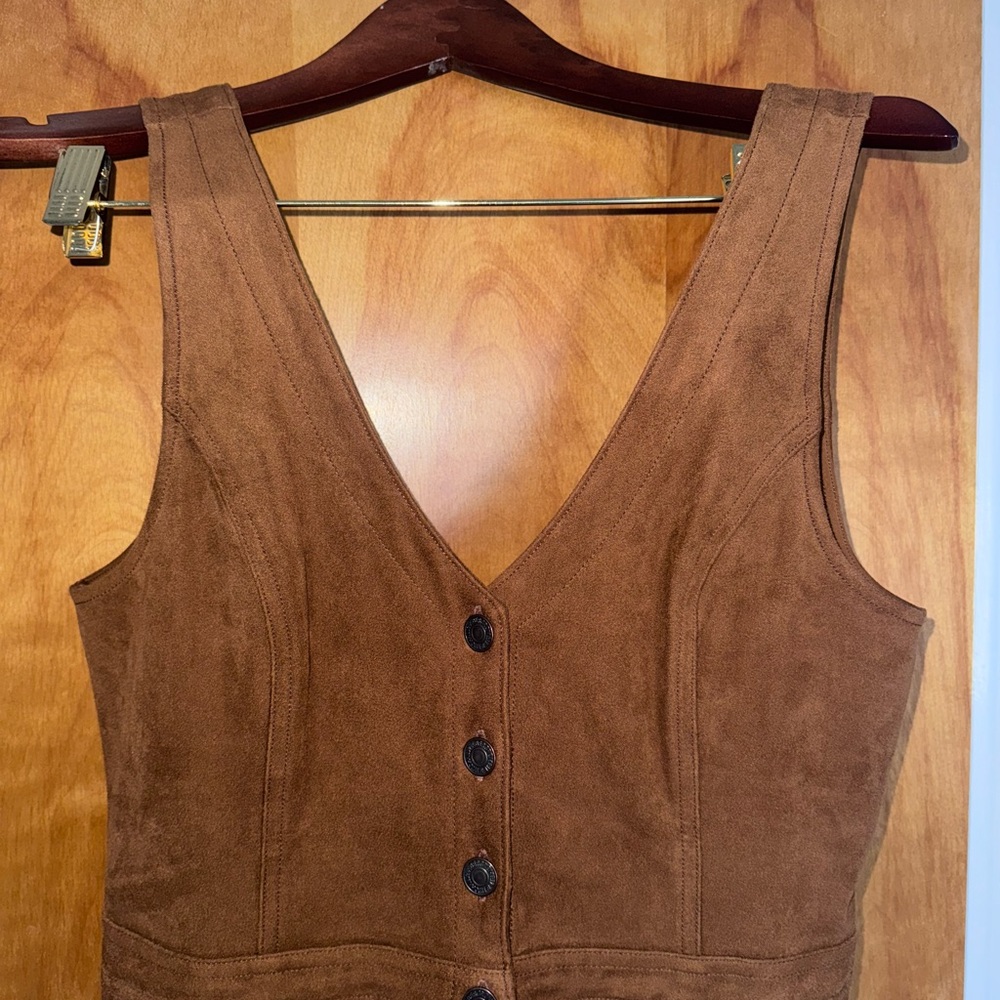 Abercrombie & Fitch Brown Suede Button Down Pinafore Mini Dress - Medium - Picture 3 of 5